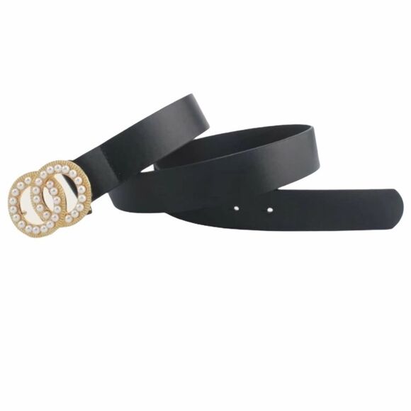 NEW! Pearl Double O-Ring Vegan Leather Belt - Picture 3 of 9